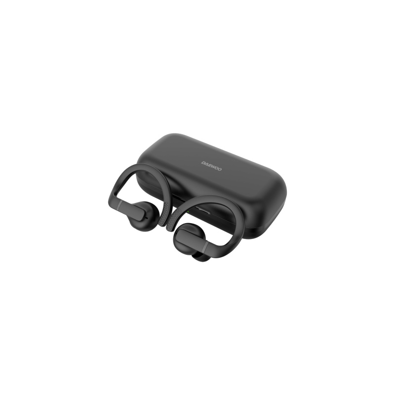 Auriculares deportivos inalámbricos Daewoo negros con ganchos para las orejas y estuche