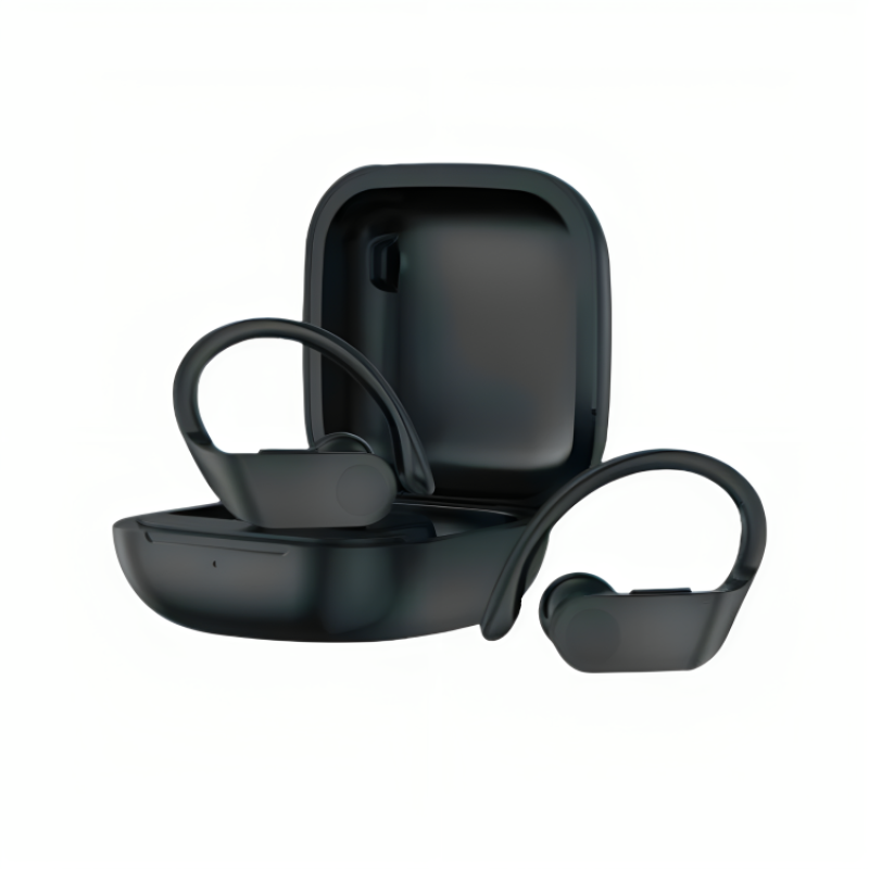Auriculares deportivos inalámbricos Daewoo de color negro con ganchos para orejas y estuche
